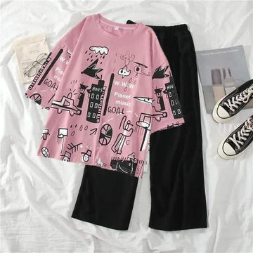 N-Planet Printed PJ Suit- Pink